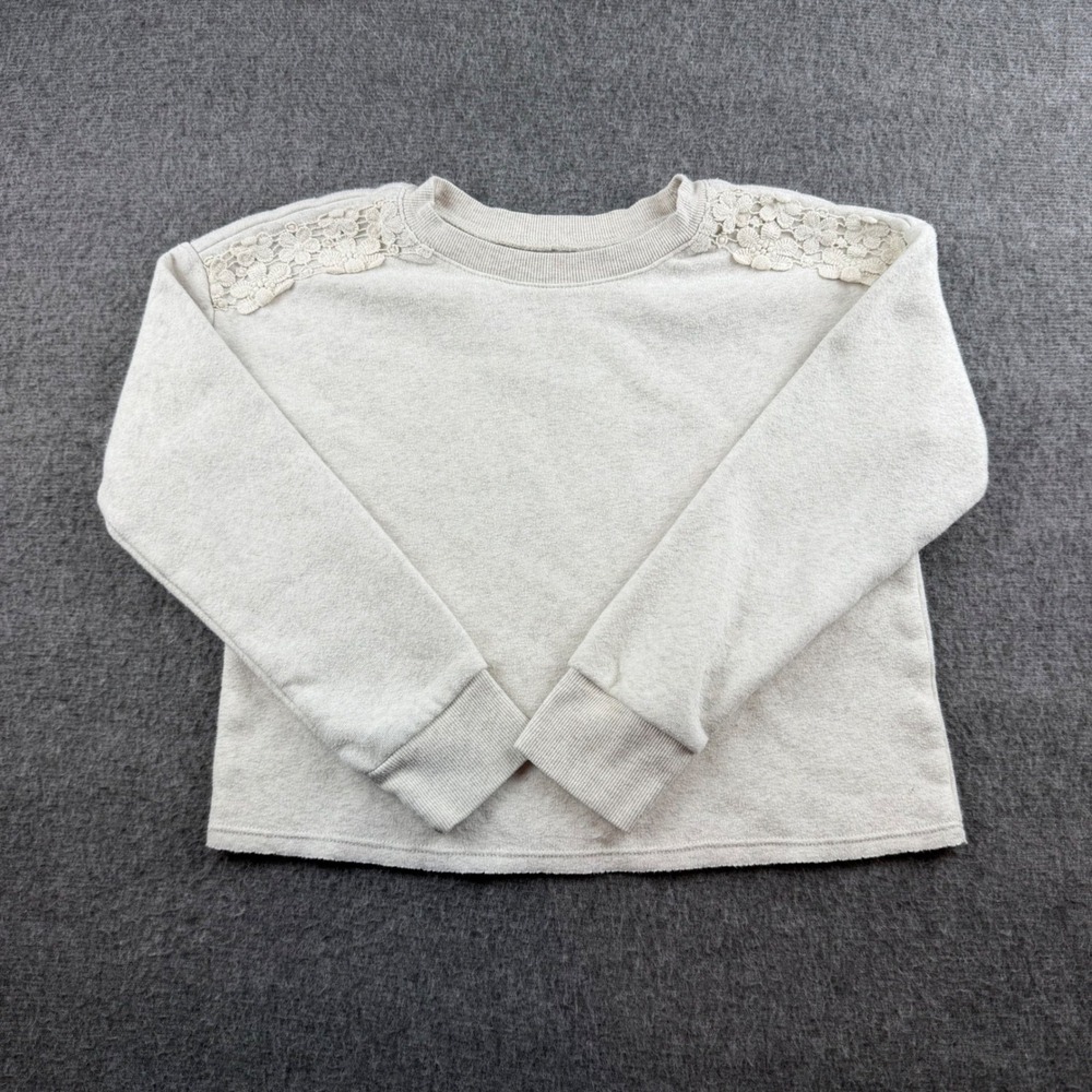 OshKosh B'gosh Sweatshirt Girls 10 Oatmeal Lace Shoulder Crochet Pullover Long